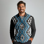 New Zealand Kikorangi Taniko Motifs Long Sleeve Polo Shirt Maori Poi Dance Costume Inspired