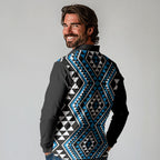 New Zealand Kikorangi Taniko Motifs Long Sleeve Polo Shirt Maori Poi Dance Costume Inspired