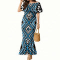 New Zealand Kikorangi Taniko Motifs Mermaid Dress Maori Poi Dance Costume Inspired