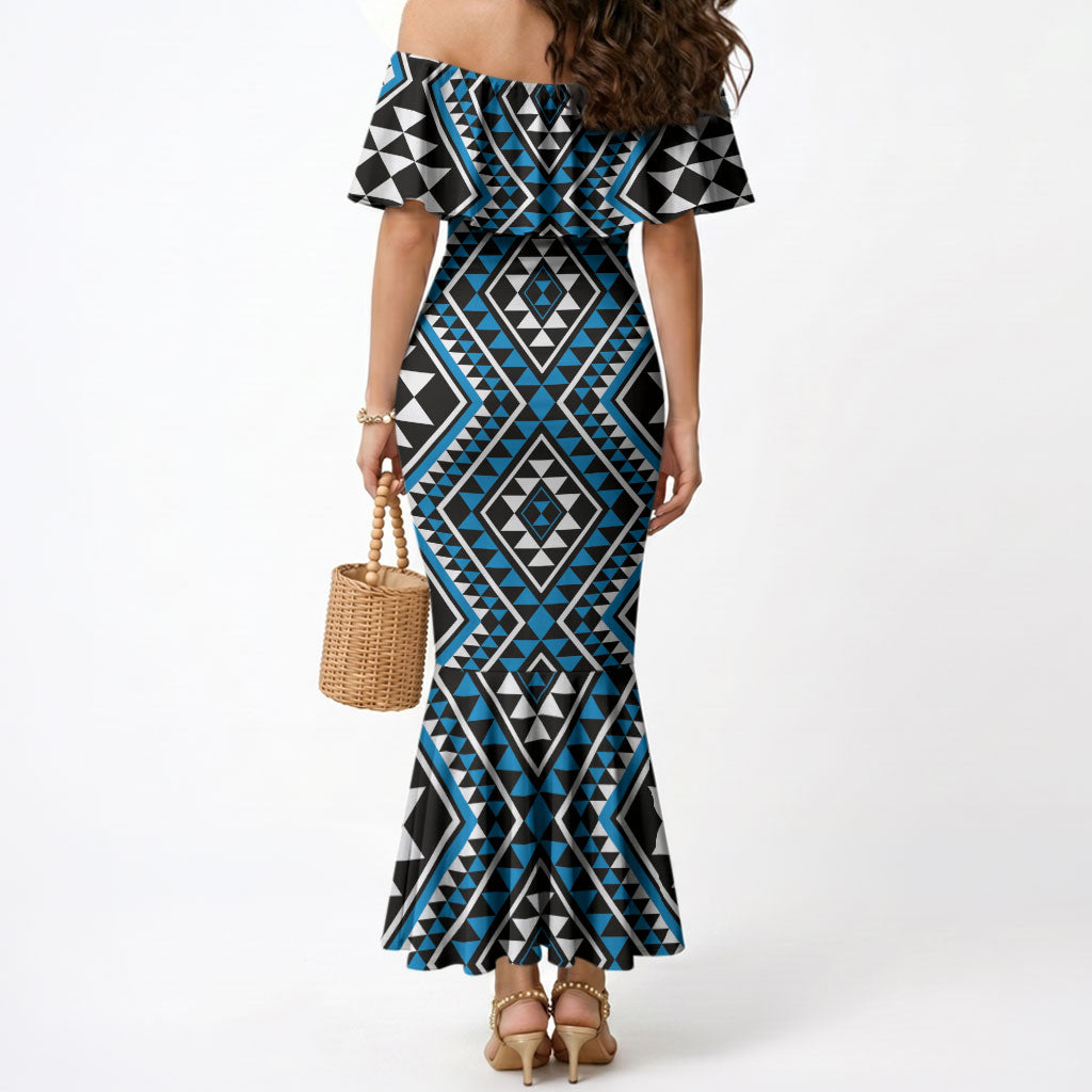 New Zealand Kikorangi Taniko Motifs Mermaid Dress Maori Poi Dance Costume Inspired