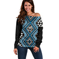 New Zealand Kikorangi Taniko Motifs Off Shoulder Sweater Maori Poi Dance Costume Inspired