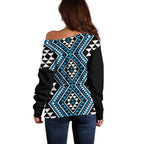 New Zealand Kikorangi Taniko Motifs Off Shoulder Sweater Maori Poi Dance Costume Inspired