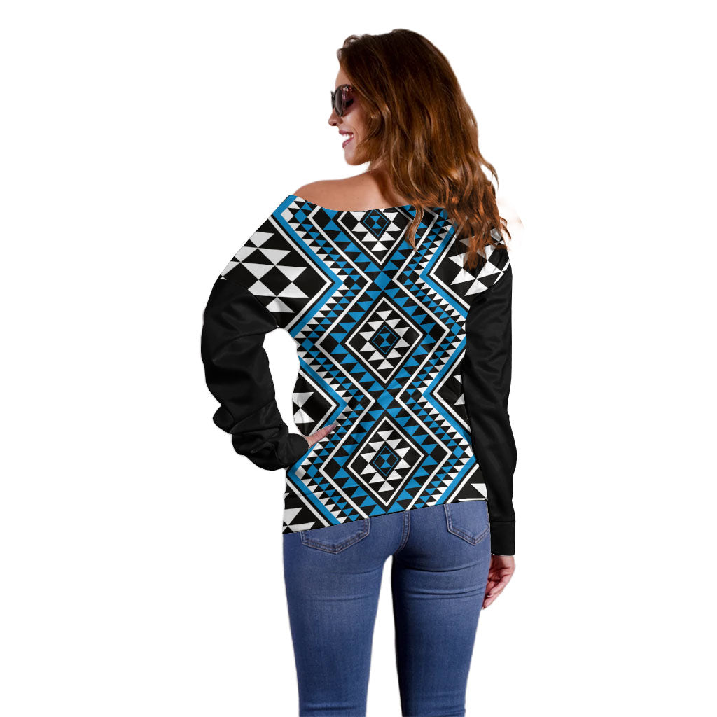 New Zealand Kikorangi Taniko Motifs Off Shoulder Sweater Maori Poi Dance Costume Inspired