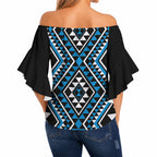 New Zealand Kikorangi Taniko Motifs Off Shoulder Wrap Waist Top Maori Poi Dance Costume Inspired