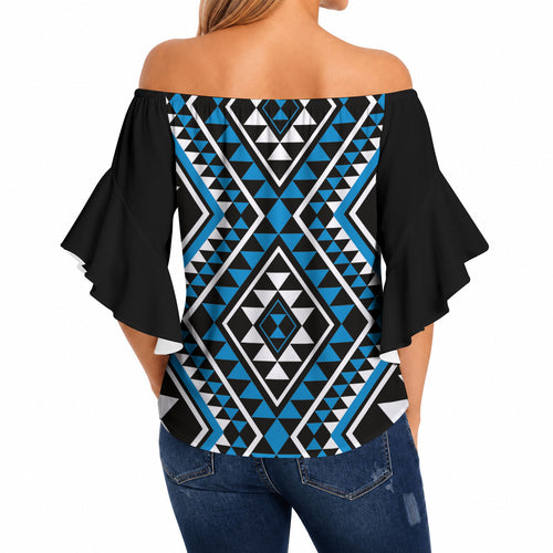 New Zealand Kikorangi Taniko Motifs Off Shoulder Wrap Waist Top Maori Poi Dance Costume Inspired