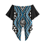 New Zealand Kikorangi Taniko Motifs Off Shoulder Wrap Waist Top Maori Poi Dance Costume Inspired