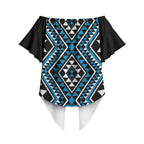 New Zealand Kikorangi Taniko Motifs Off Shoulder Wrap Waist Top Maori Poi Dance Costume Inspired
