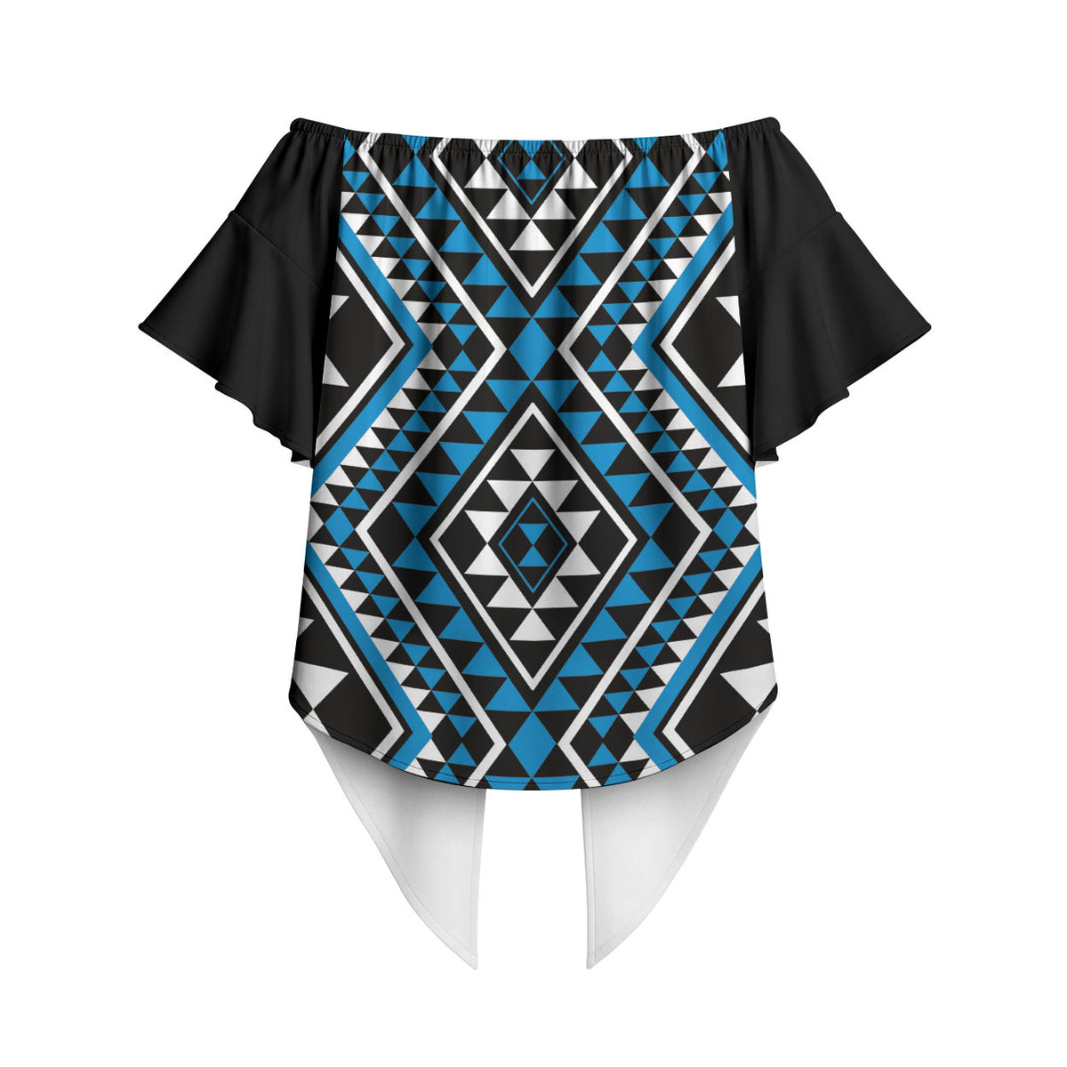 New Zealand Kikorangi Taniko Motifs Off Shoulder Wrap Waist Top Maori Poi Dance Costume Inspired