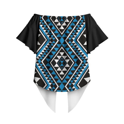 New Zealand Kikorangi Taniko Motifs Off Shoulder Wrap Waist Top Maori Poi Dance Costume Inspired