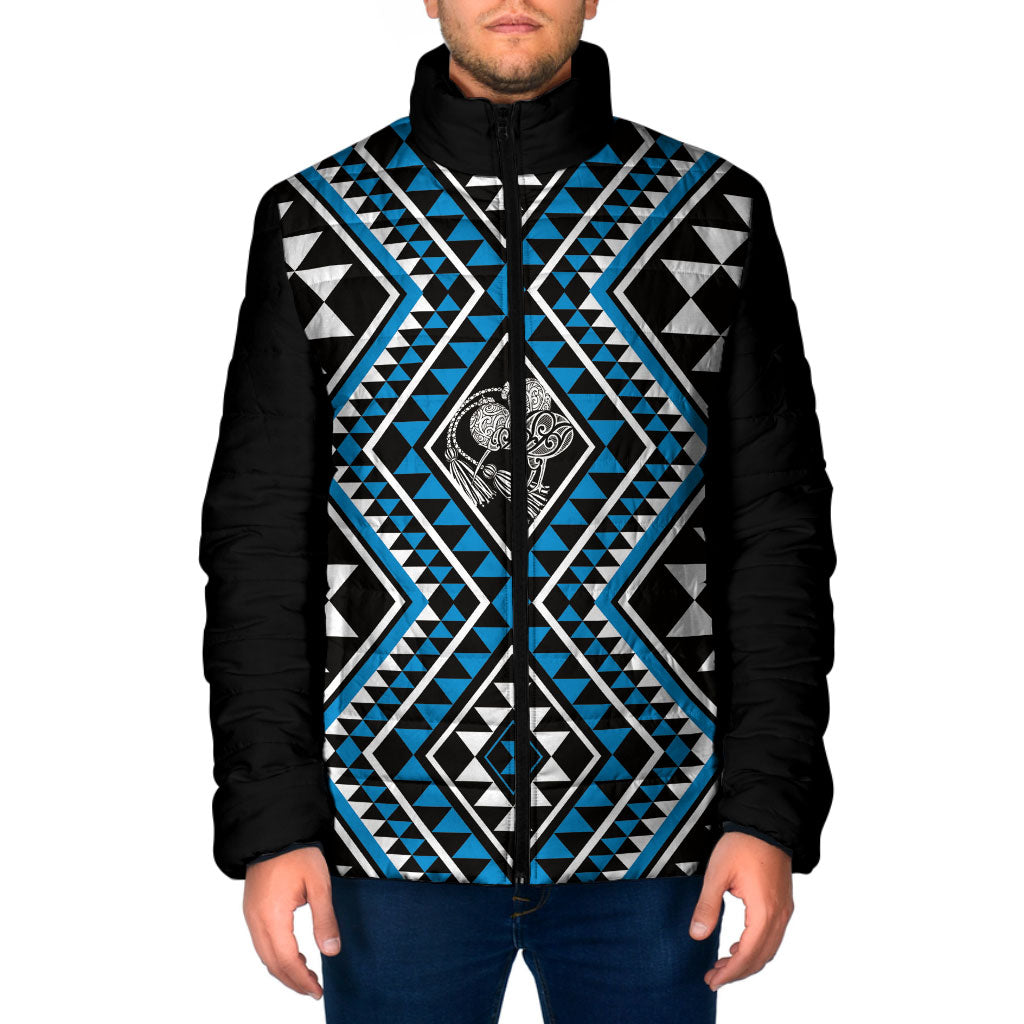New Zealand Kikorangi Taniko Motifs Padded Jacket Maori Poi Dance Costume Inspired