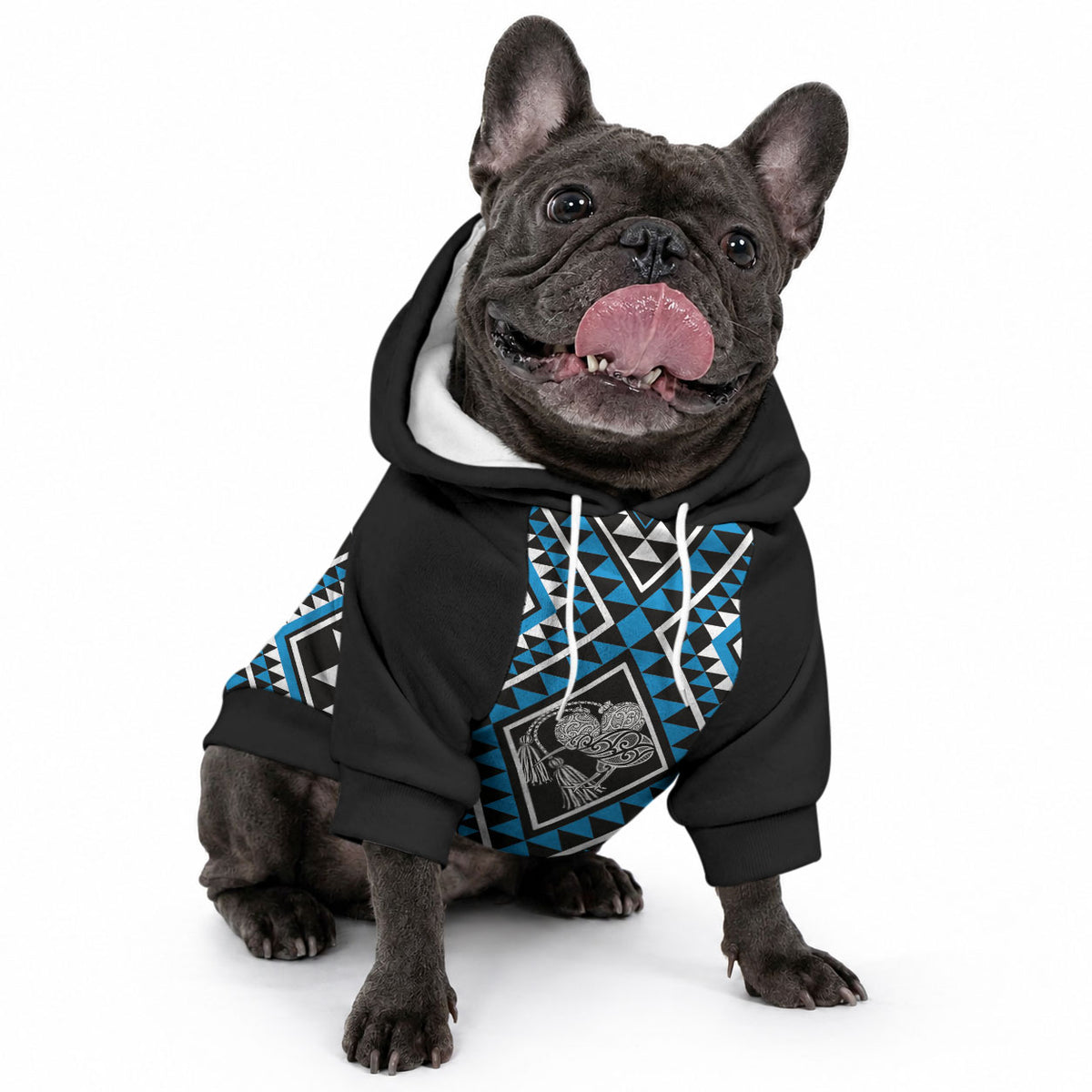 New Zealand Kikorangi Taniko Motifs Pet Hoodie Maori Poi Dance Costume Inspired