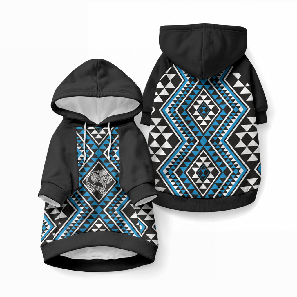 New Zealand Kikorangi Taniko Motifs Pet Hoodie Maori Poi Dance Costume Inspired