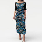 New Zealand Kikorangi Taniko Motifs Puletasi Maori Poi Dance Costume Inspired