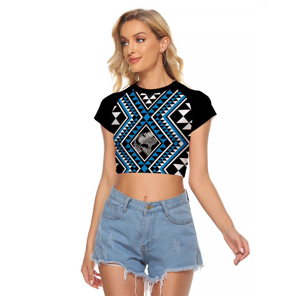New Zealand Kikorangi Taniko Motifs Raglan Cropped T Shirt Maori Poi Dance Costume Inspired