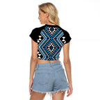 New Zealand Kikorangi Taniko Motifs Raglan Cropped T Shirt Maori Poi Dance Costume Inspired