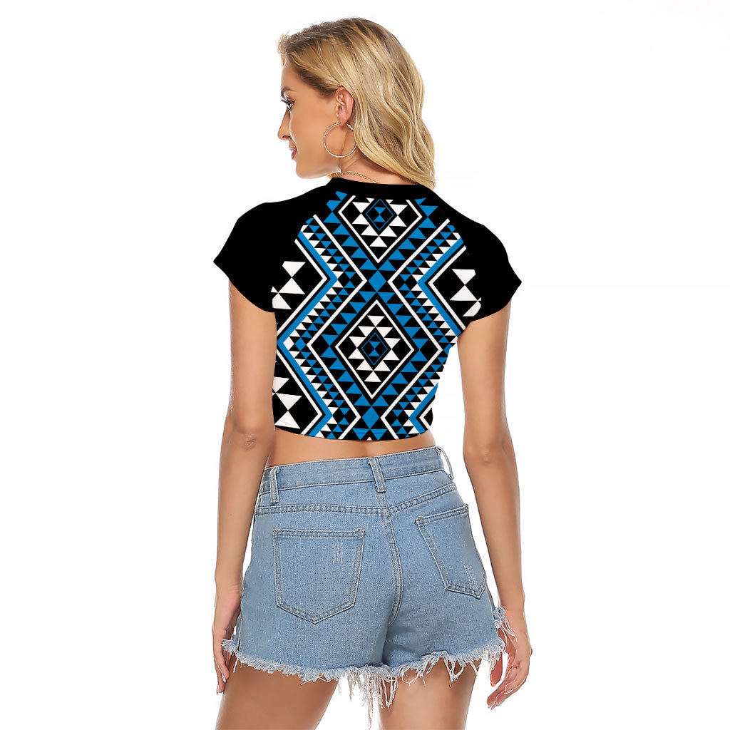 New Zealand Kikorangi Taniko Motifs Raglan Cropped T Shirt Maori Poi Dance Costume Inspired