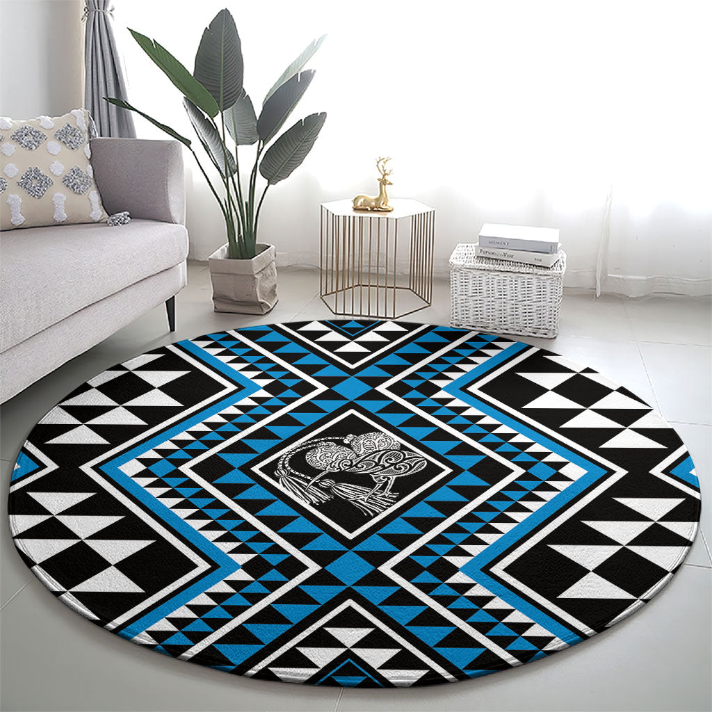 New Zealand Kikorangi Taniko Motifs Round Carpet Maori Poi Dance Costume Inspired