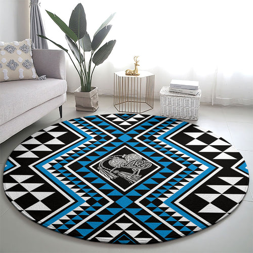 New Zealand Kikorangi Taniko Motifs Round Carpet Maori Poi Dance Costume Inspired