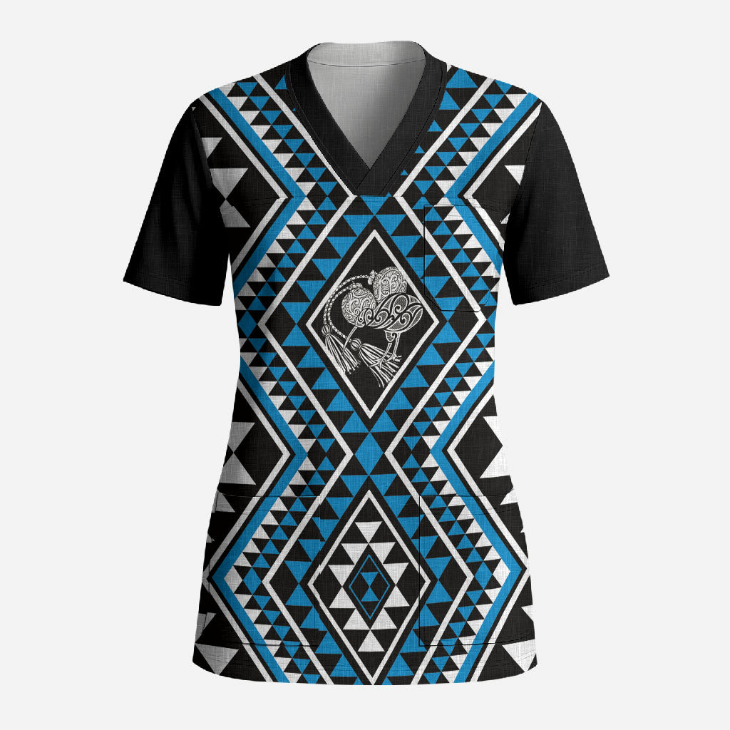 New Zealand Kikorangi Taniko Motifs Scrub Top Maori Poi Dance Costume Inspired
