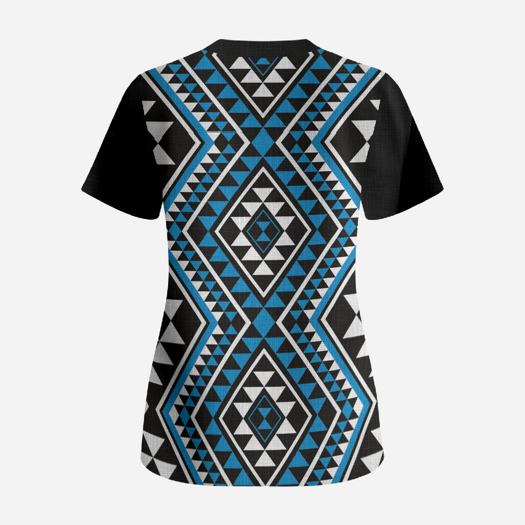 New Zealand Kikorangi Taniko Motifs Scrub Top Maori Poi Dance Costume Inspired