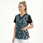 New Zealand Kikorangi Taniko Motifs Scrub Top Maori Poi Dance Costume Inspired