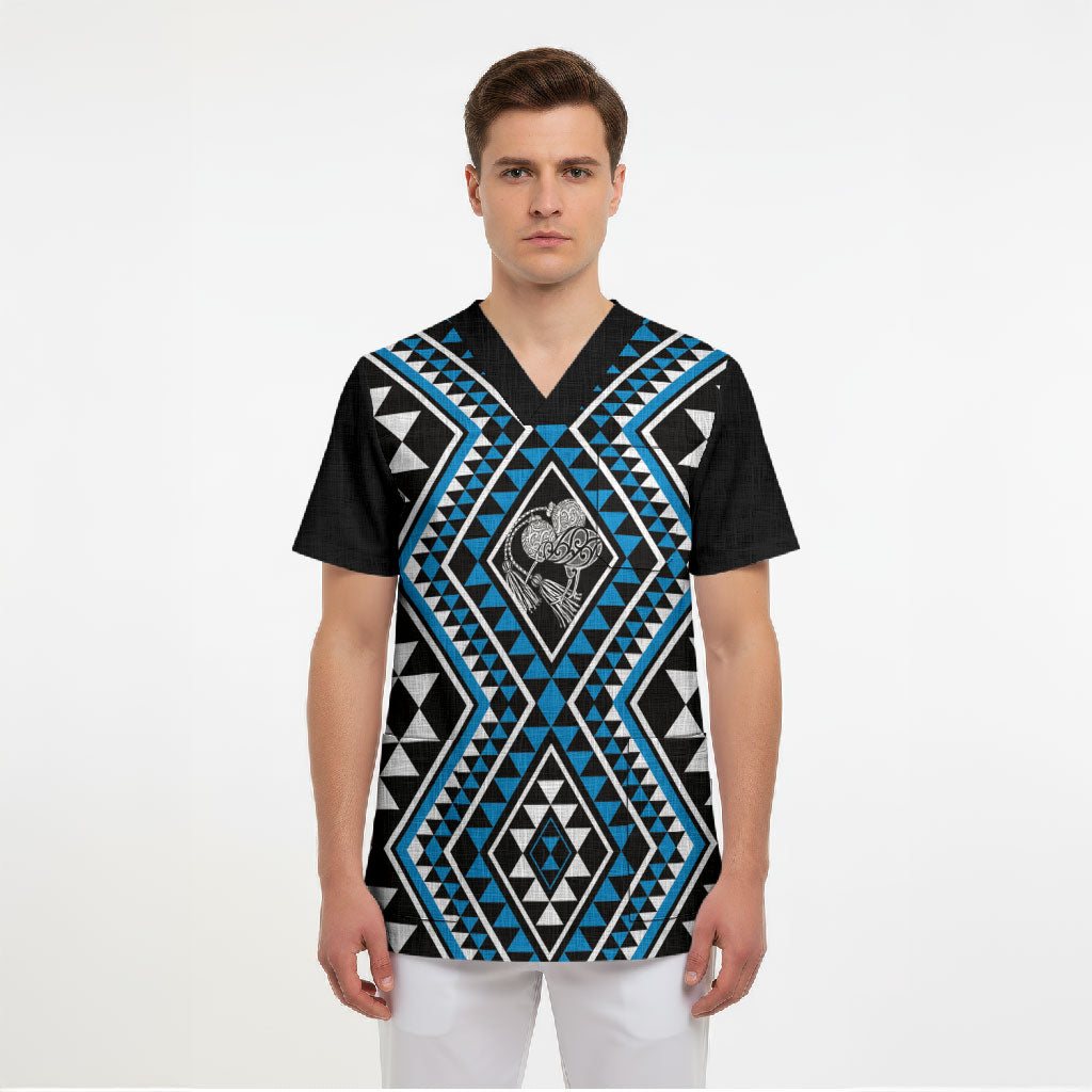 New Zealand Kikorangi Taniko Motifs Scrub Top Maori Poi Dance Costume Inspired