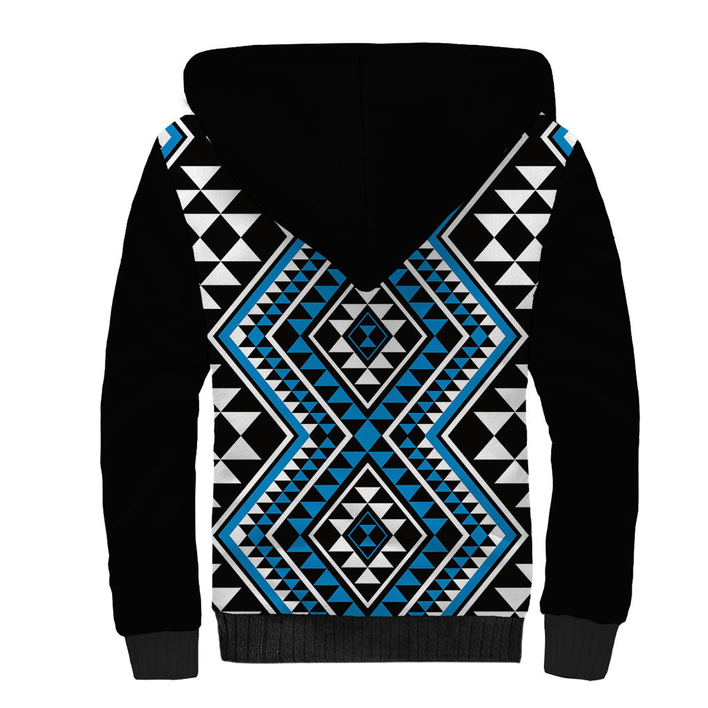 New Zealand Kikorangi Taniko Motifs Sherpa Hoodie Maori Poi Dance Costume Inspired