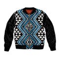 New Zealand Kikorangi Taniko Motifs Sleeve Zip Bomber Jacket Maori Poi Dance Costume Inspired