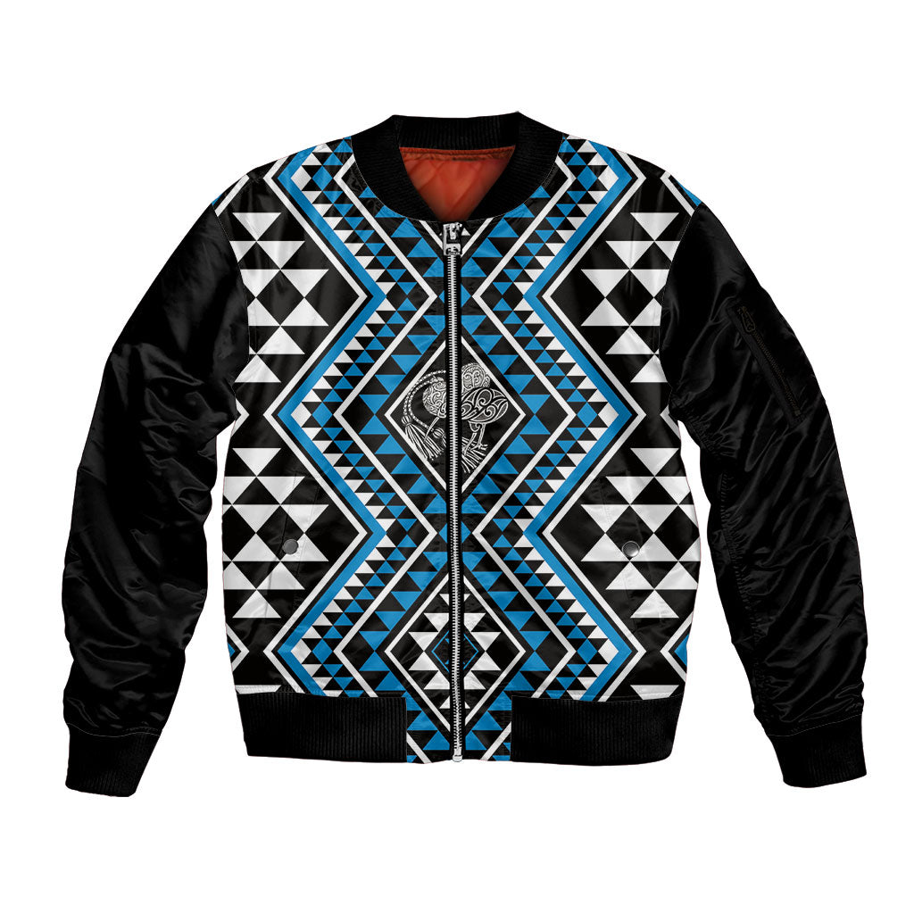 New Zealand Kikorangi Taniko Motifs Sleeve Zip Bomber Jacket Maori Poi Dance Costume Inspired