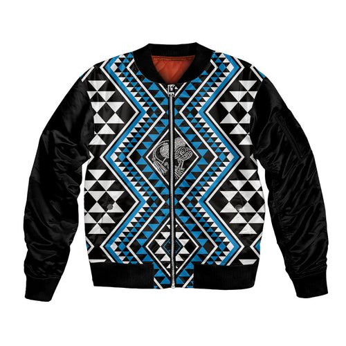 New Zealand Kikorangi Taniko Motifs Sleeve Zip Bomber Jacket Maori Poi Dance Costume Inspired