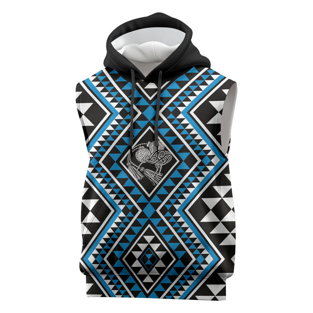 New Zealand Kikorangi Taniko Motifs Sleeveless Hoodie Maori Poi Dance Costume Inspired