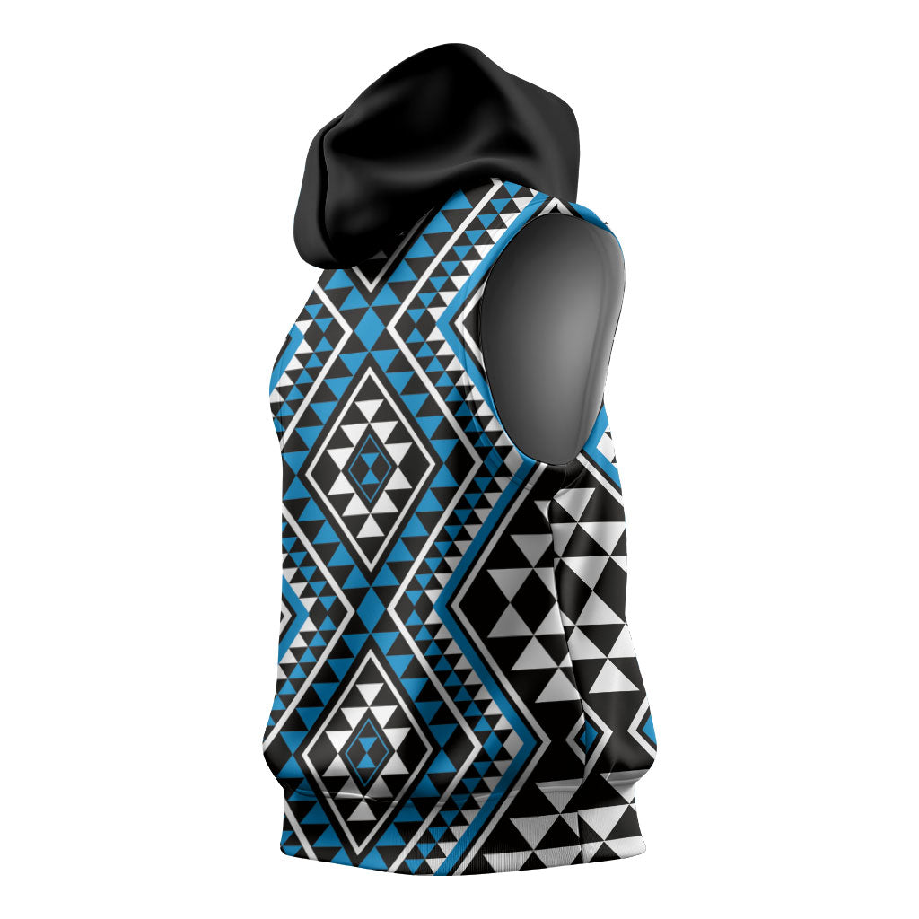 New Zealand Kikorangi Taniko Motifs Sleeveless Hoodie Maori Poi Dance Costume Inspired