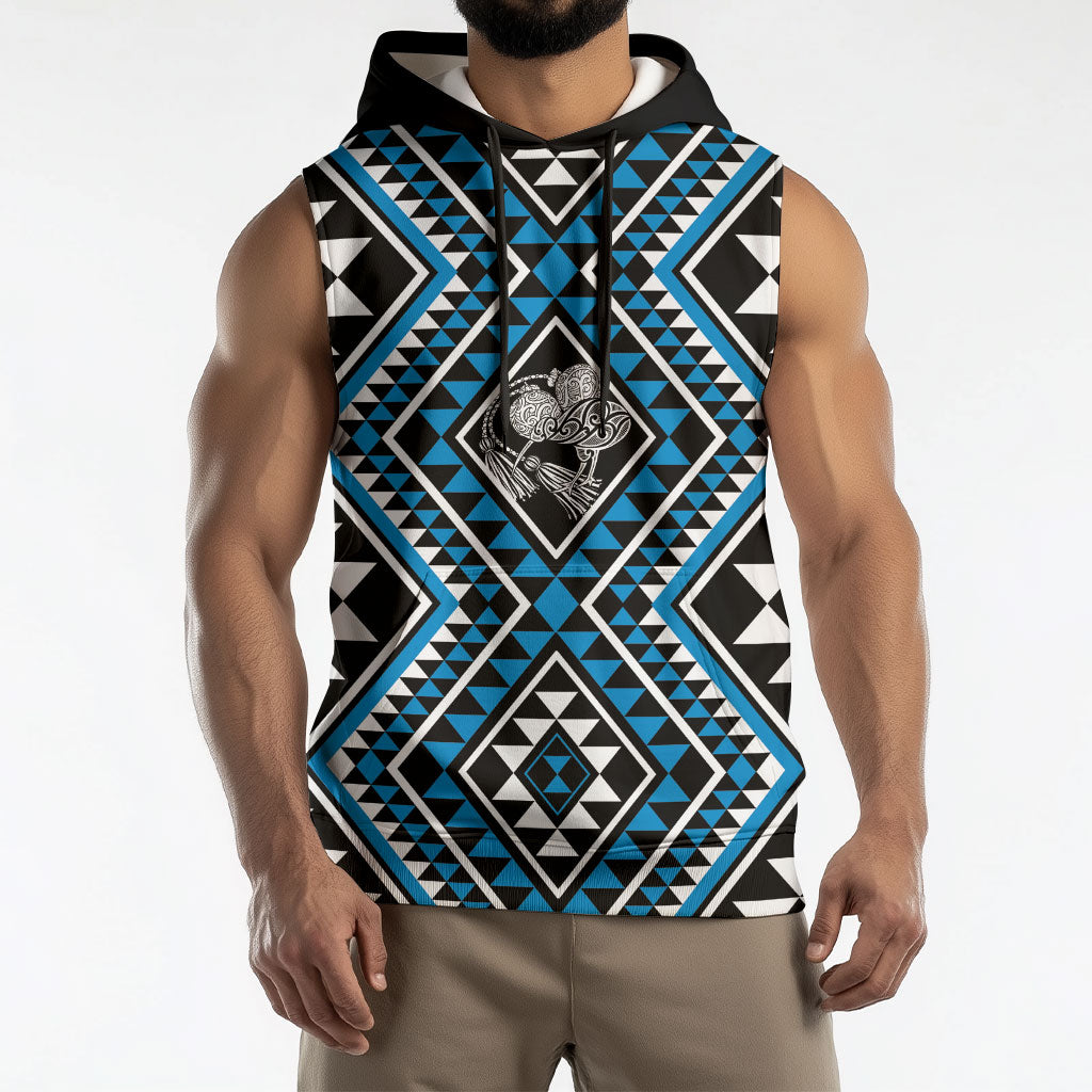 New Zealand Kikorangi Taniko Motifs Sleeveless Hoodie Maori Poi Dance Costume Inspired