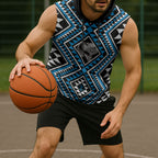 New Zealand Kikorangi Taniko Motifs Sleeveless Hoodie Maori Poi Dance Costume Inspired