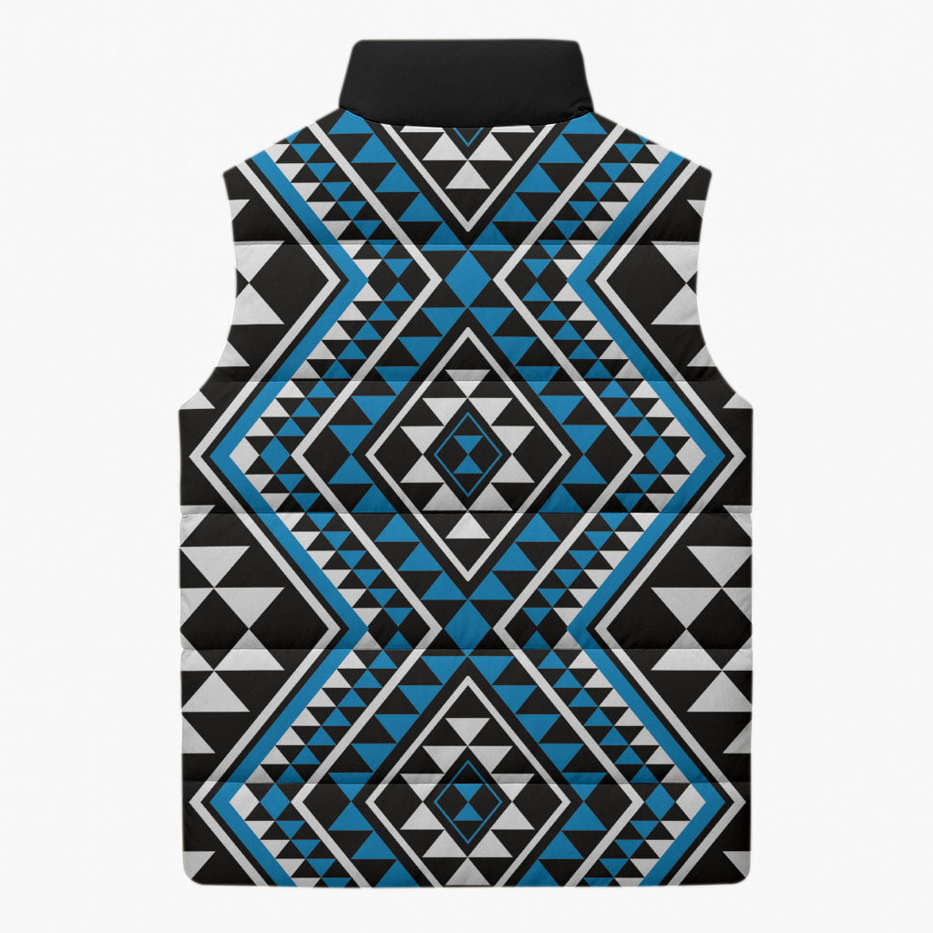 New Zealand Kikorangi Taniko Motifs Sleeveless Puffer Jacket Maori Poi Dance Costume Inspired