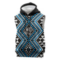 New Zealand Kikorangi Taniko Motifs Sleeveless Zip Hoodie Maori Poi Dance Costume Inspired
