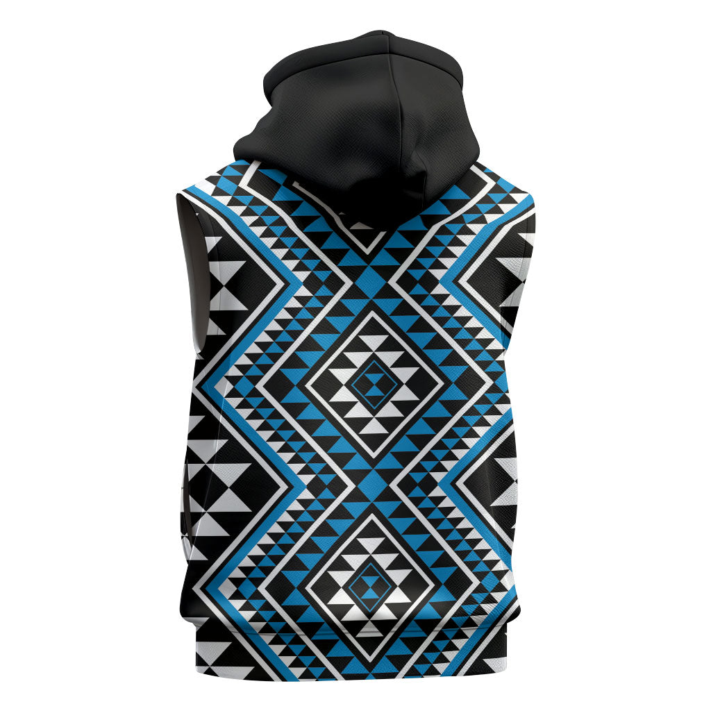 New Zealand Kikorangi Taniko Motifs Sleeveless Zip Hoodie Maori Poi Dance Costume Inspired