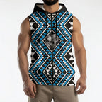 New Zealand Kikorangi Taniko Motifs Sleeveless Zip Hoodie Maori Poi Dance Costume Inspired