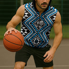 New Zealand Kikorangi Taniko Motifs Sleeveless Zip Hoodie Maori Poi Dance Costume Inspired