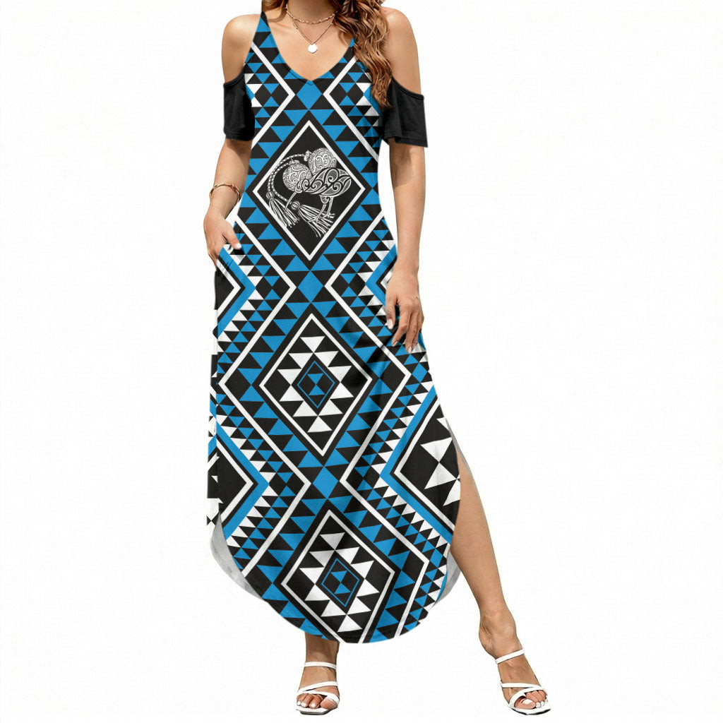 New Zealand Kikorangi Taniko Motifs Summer Maxi Dress Maori Poi Dance Costume Inspired