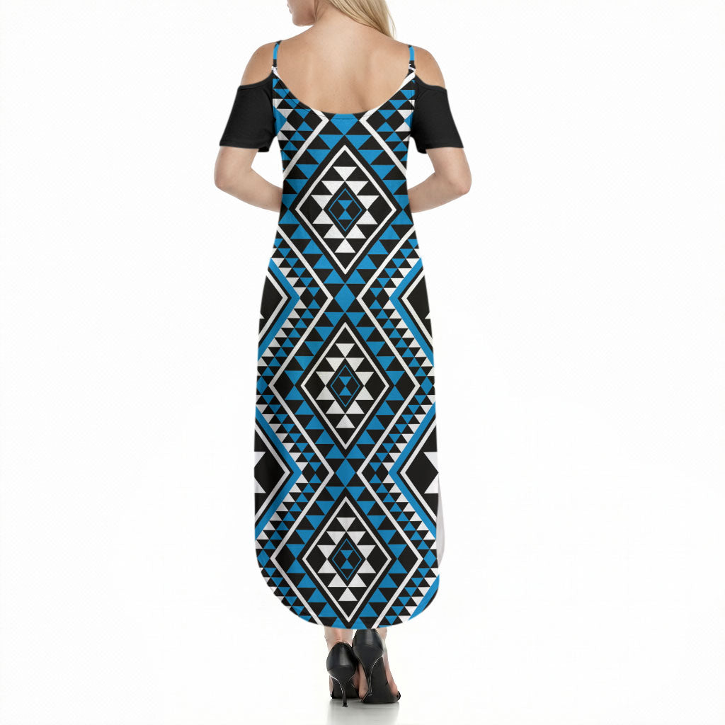 New Zealand Kikorangi Taniko Motifs Summer Maxi Dress Maori Poi Dance Costume Inspired