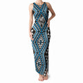 New Zealand Kikorangi Taniko Motifs Tank Maxi Dress Maori Poi Dance Costume Inspired