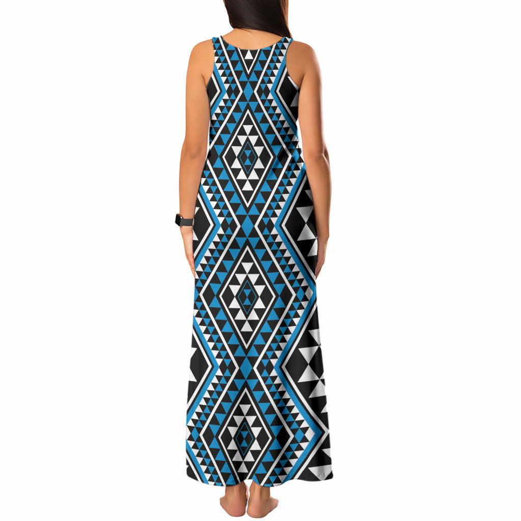 New Zealand Kikorangi Taniko Motifs Tank Maxi Dress Maori Poi Dance Costume Inspired
