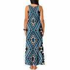 New Zealand Kikorangi Taniko Motifs Tank Maxi Dress Maori Poi Dance Costume Inspired