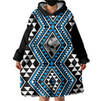 New Zealand Kikorangi Taniko Motifs Wearable Blanket Hoodie Maori Poi Dance Costume Inspired