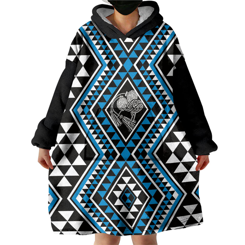 New Zealand Kikorangi Taniko Motifs Wearable Blanket Hoodie Maori Poi Dance Costume Inspired