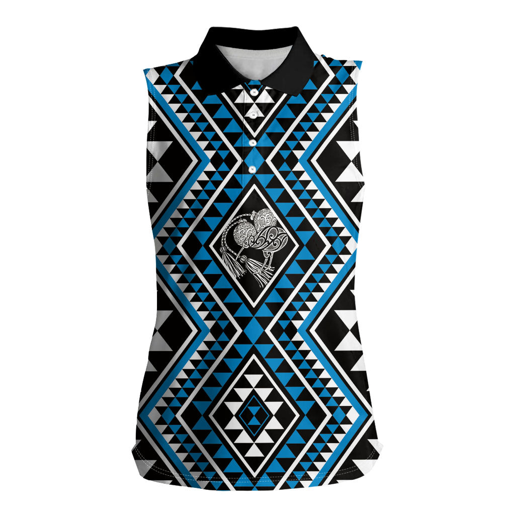 New Zealand Kikorangi Taniko Motifs Women Sleeveless Polo Shirt Maori Poi Dance Costume Inspired