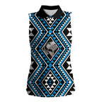 New Zealand Kikorangi Taniko Motifs Women Sleeveless Polo Shirt Maori Poi Dance Costume Inspired