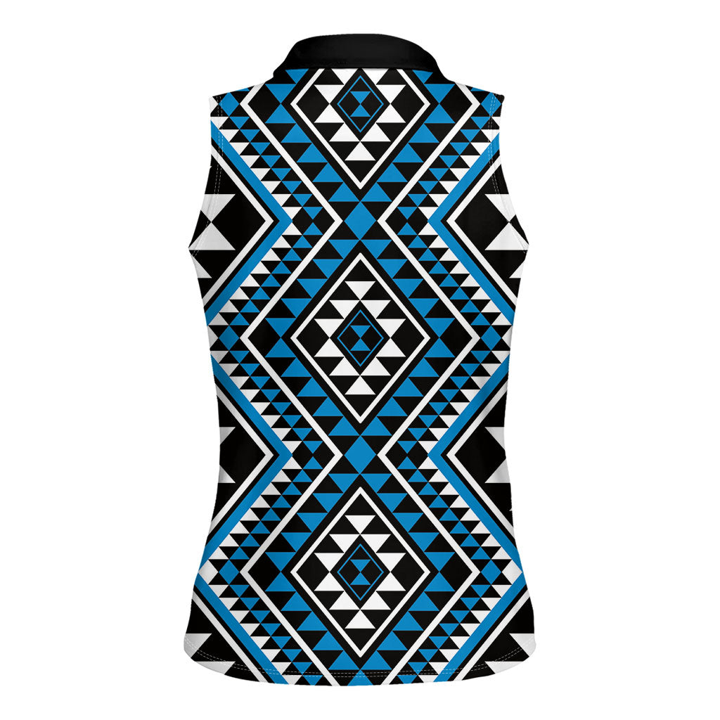 New Zealand Kikorangi Taniko Motifs Women Sleeveless Polo Shirt Maori Poi Dance Costume Inspired