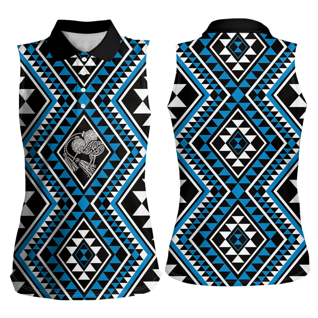 New Zealand Kikorangi Taniko Motifs Women Sleeveless Polo Shirt Maori Poi Dance Costume Inspired